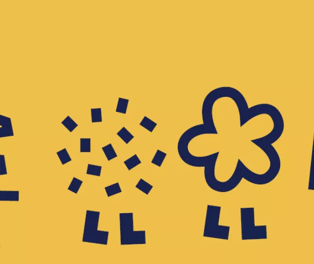 Character Illustrations in navy walking across a yellow background