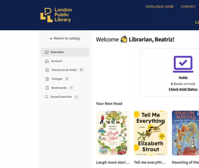 A screenshot of the revised London Public Library catalogue
