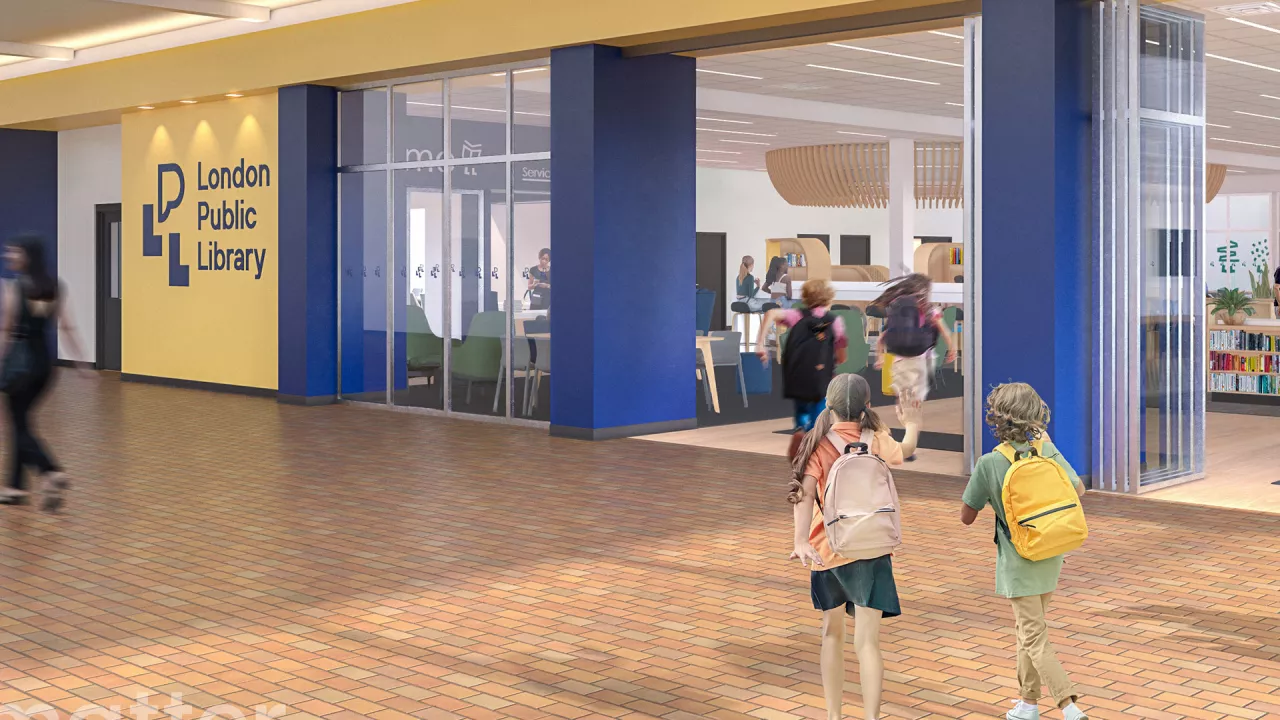 An architecural rendering of the new entrance to Sherwood Branch Library