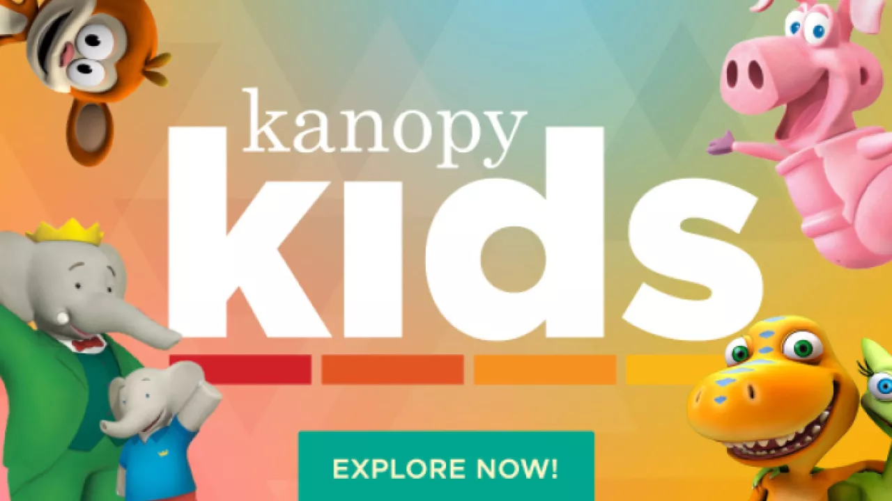 Kanopy Kids logo surrounded by animated characters