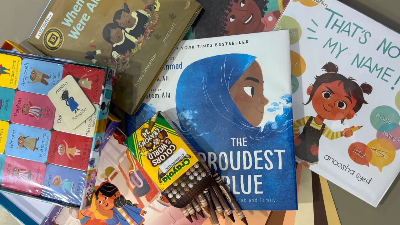 Contents of the 6-8 year old Let's Talk About Race Kit including books, and games
