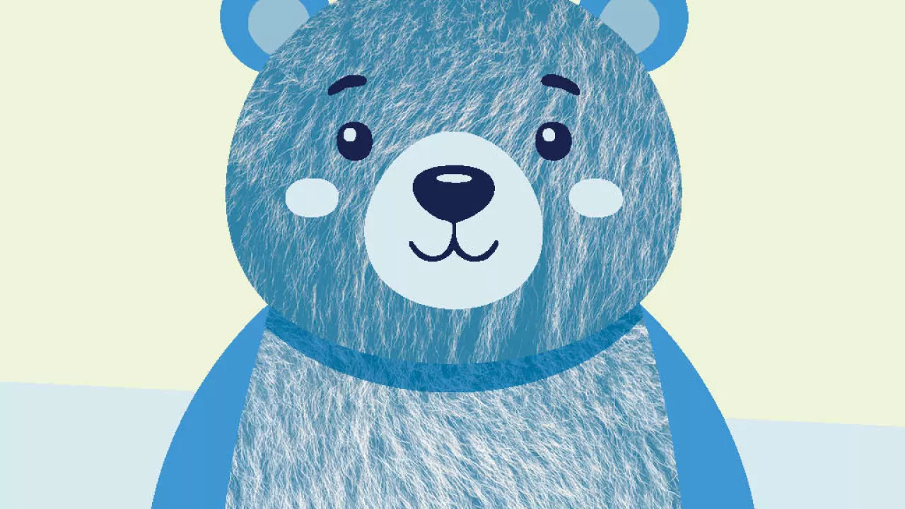 A illustrated bear created with the colour blue and has fur