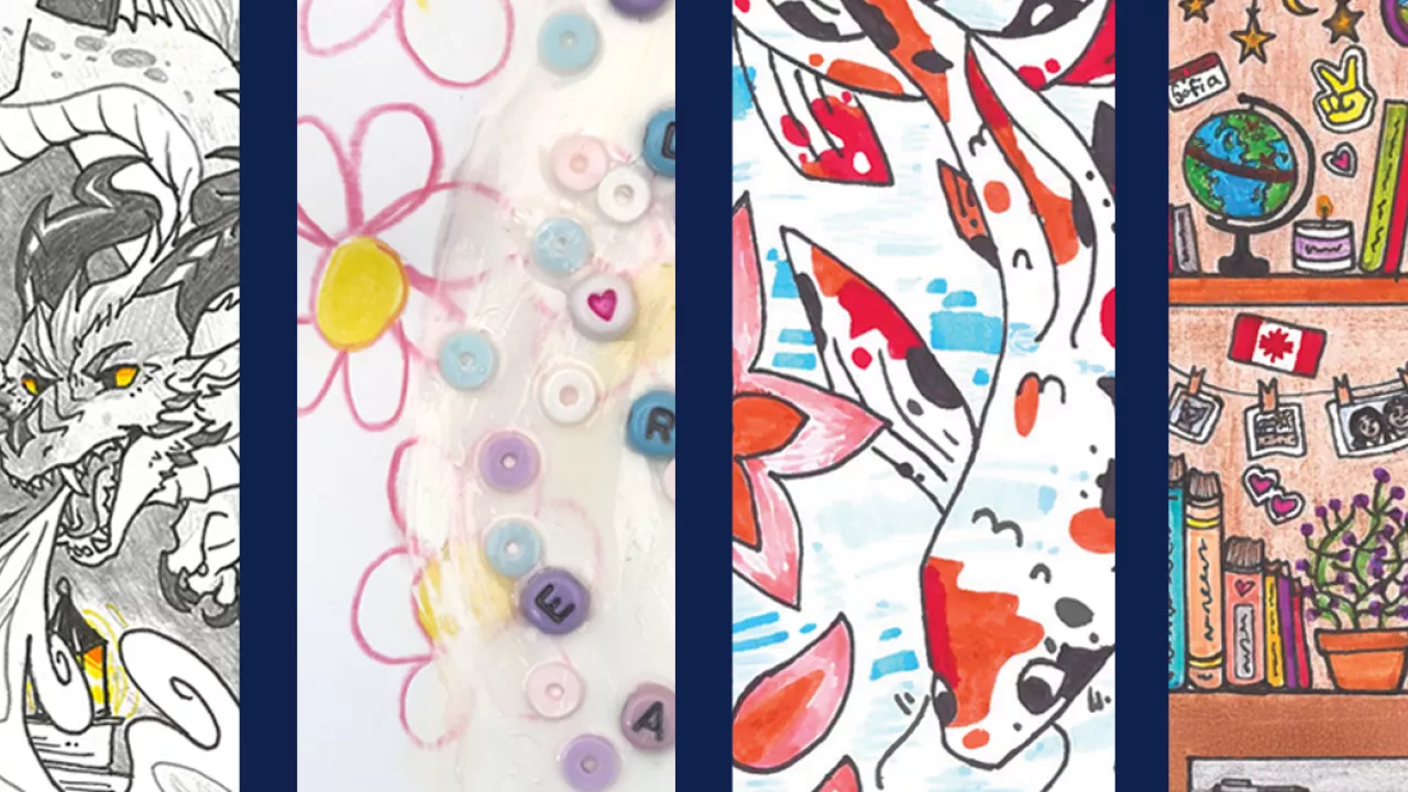 4 winning bookmark designs with a blue background