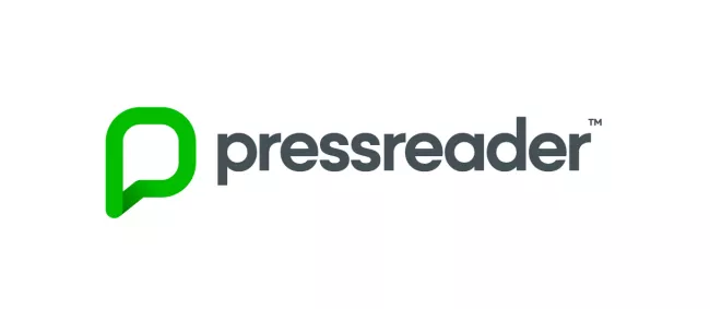 The Pressreader logo with black text, green icon on white background.