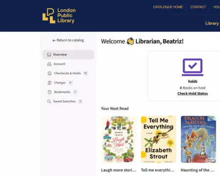 A screenshot of the revised London Public Library catalogue