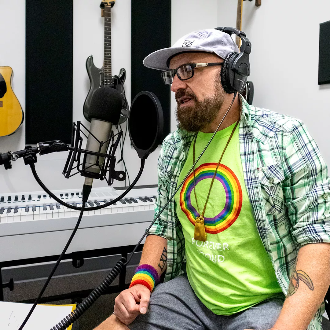 Artist using recording studio