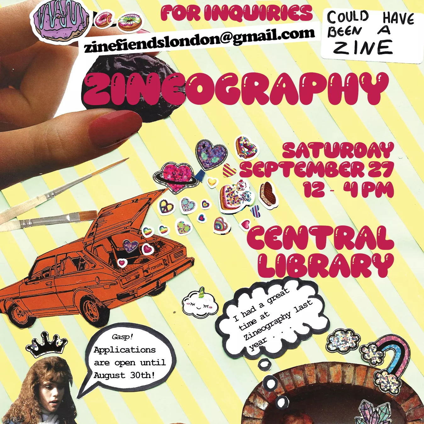 Zineography. Saturday, September 27, 12-4pm. Central Library. For inquiries please email zinefiendslondon@gmail.com