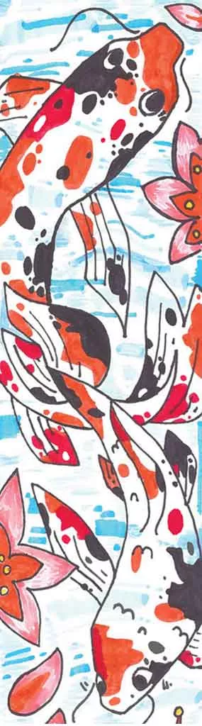 An illustration of koi fish swimming in a pond