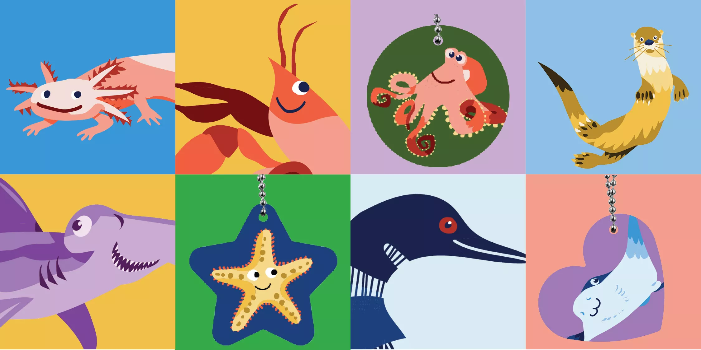 Illustrations of various sea creatures