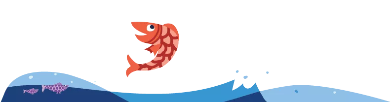 an illustration of a fish jumping out of water